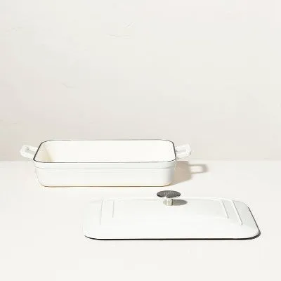 New - Enamel Coated Casserole/Bakeware Dish with Lid Cream - Hearth & Hand with Magnolia