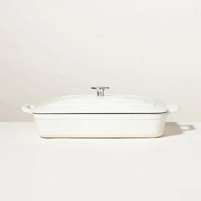 New - Enamel Coated Casserole/Bakeware Dish with Lid Cream - Hearth & Hand with Magnolia