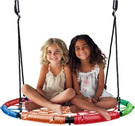 PlayVibe Spider Web Tree Swing - 40 Inch Saucer Swing for Kids Outdoor Play - Round Disc Design with 900Lb Weight Capacity & Hanging Straps (Multicolor)