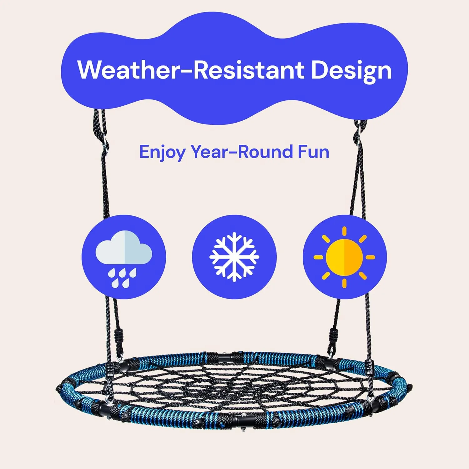 PlayVibe Spider Web Tree Swing - 40 Inch Saucer Swing for Kids Outdoor Play - Round Disc Design with 900Lb Weight Capacity & Hanging Straps (Multicolor)