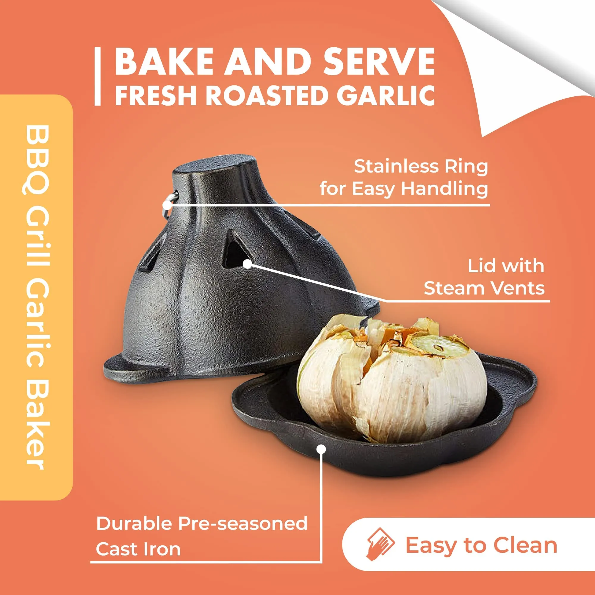 Pre-Seasoned Cast Iron Garlic Roaster Bake and Serve Fresh Roasted Garlic for Kitchen Oven