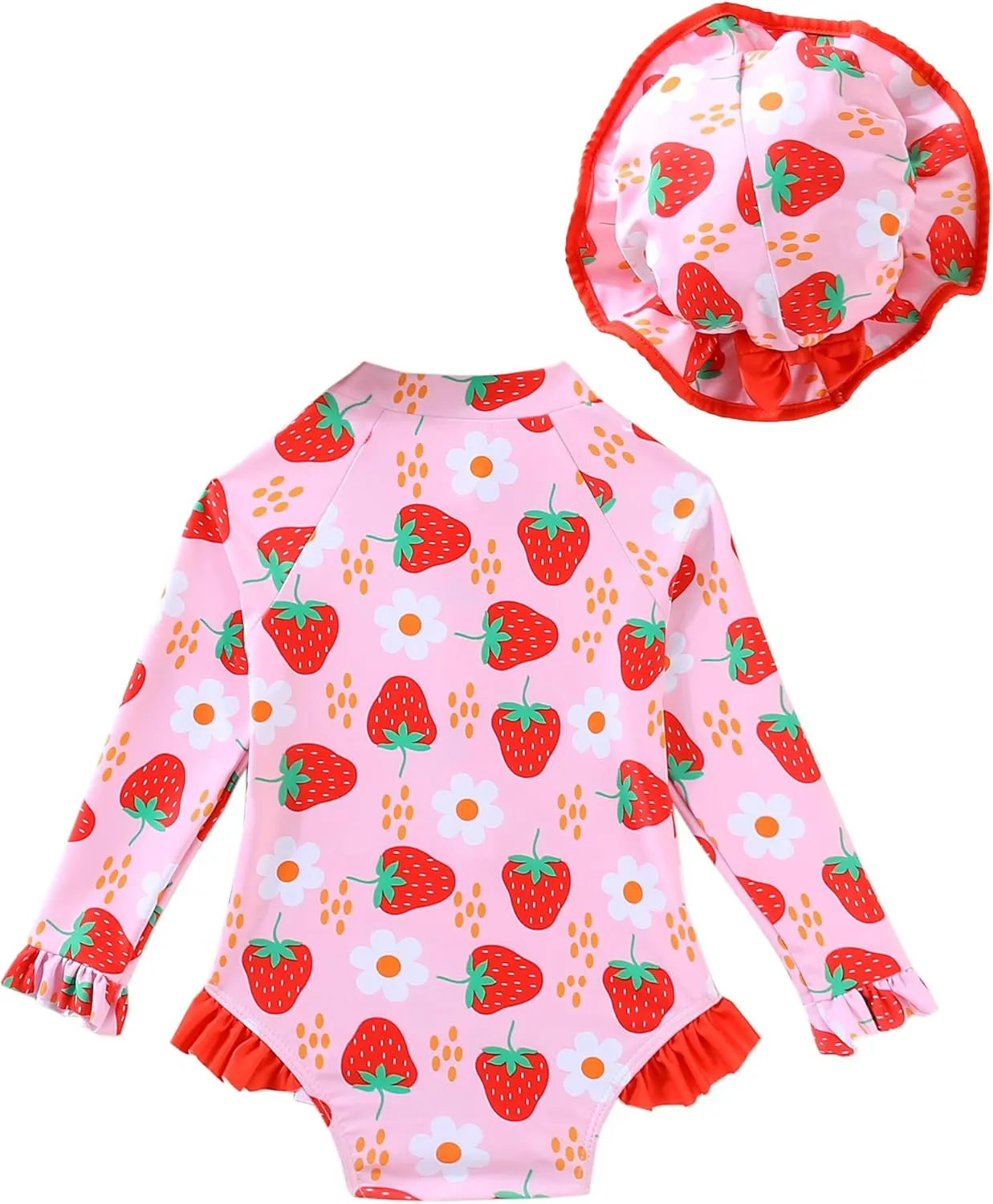 puseky Baby Girls One Piece Swimsuit Zip Rash Guard with Hat Set Swimwear Ruffled Cute Newborn Baby Girl Bathing Suit