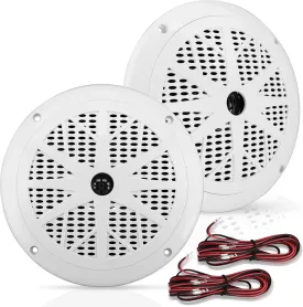 Pyle 6.5 Inch Dual Marine Speakers - 2 Way Waterproof and Weather Resistant Outdoor Audio Stereo Sound System with 120 Watt Power, Polypropylene Cone and Cloth Surround - 1 Pair - PLMR61W (White)