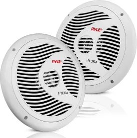 Pyle 6.5 Inch Dual Marine Speakers - 2 Way Waterproof and Weather Resistant Outdoor Audio Stereo Sound System with 150 Watt Power, Polypropylene Cone and Cloth Surround - 1 Pair - PLMR60W (White)