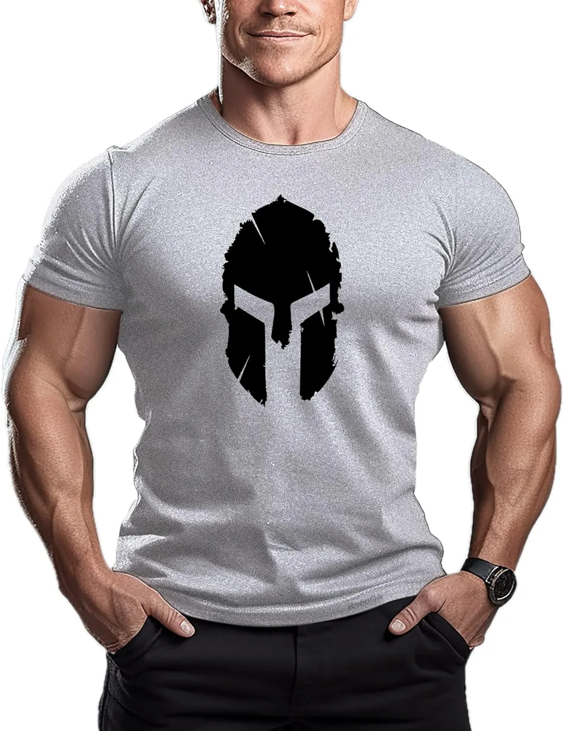 ReedCA Spartan Helmet - Mens Bodybuilding T-Shirt - Gym Training Top Fitness