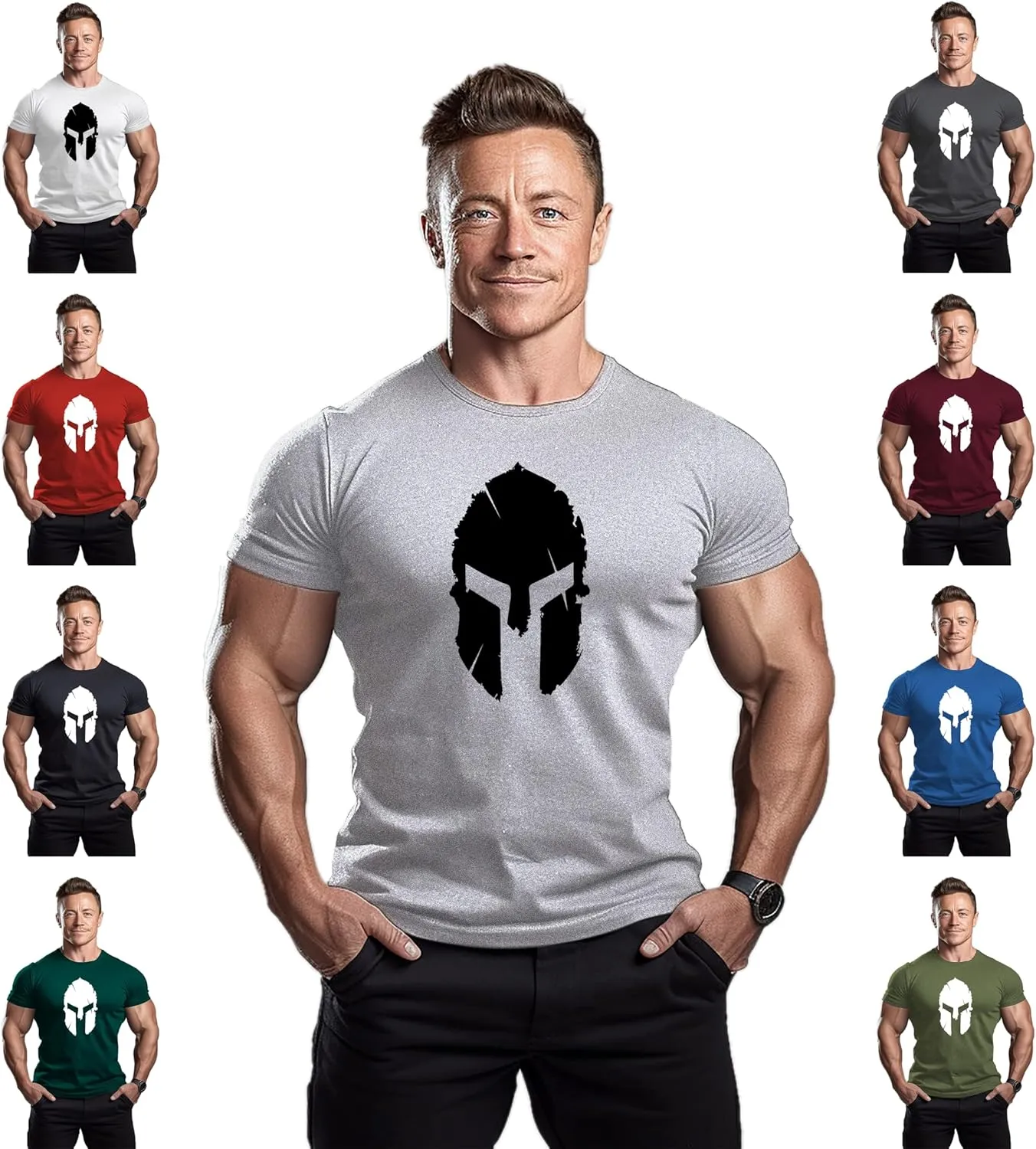 ReedCA Spartan Helmet - Mens Bodybuilding T-Shirt - Gym Training Top Fitness