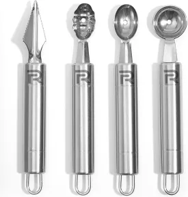 Riveira Melon Baller Scoop Set Stainless Steel 4-Piece Carving Knife Watermelon Cantaloupe Scooper for Cutting and Scooping Fruit Melons & Ice Cream