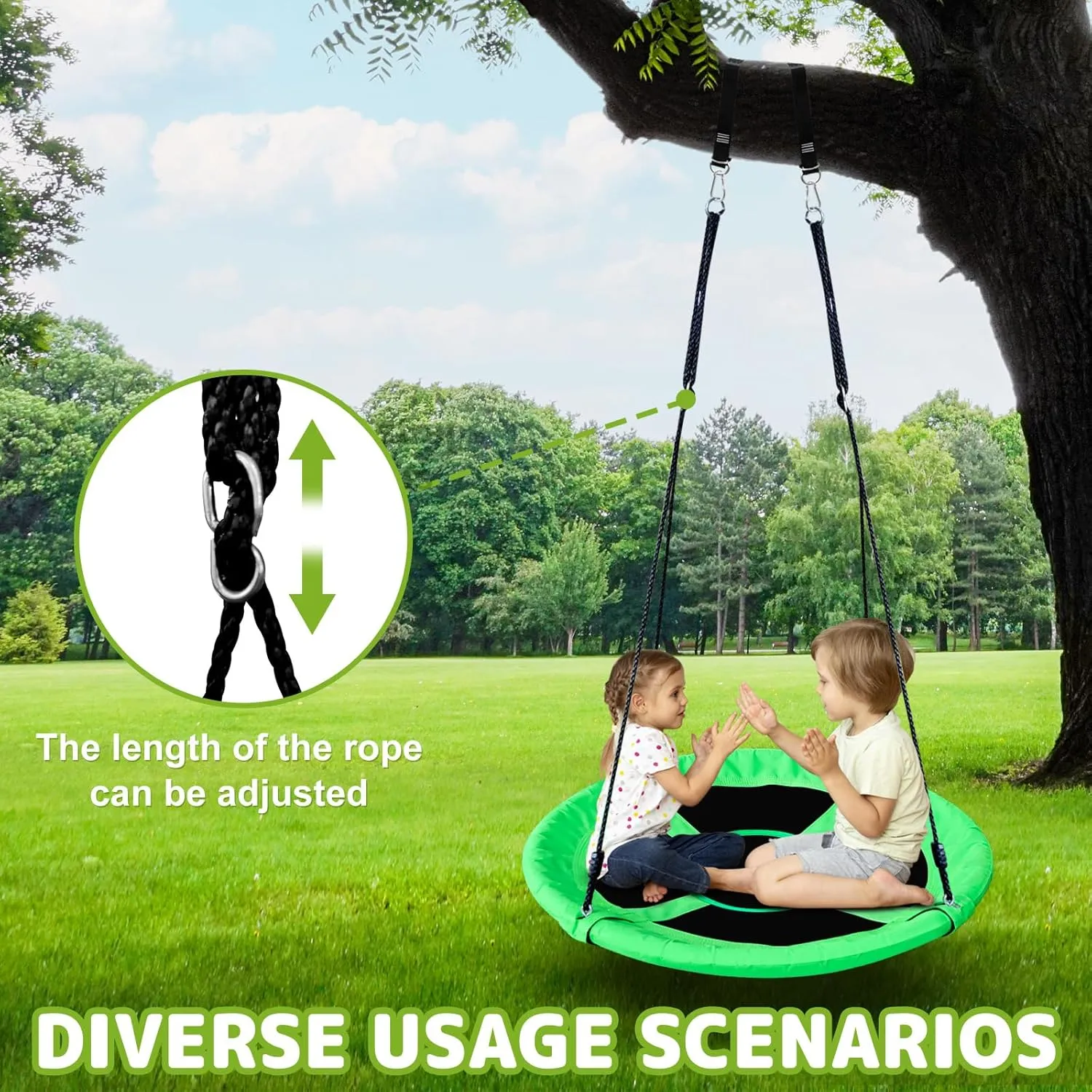 Saucer Swing for Kids - 40 Inch Outdoor Tree Swing with 660 lb Weight Capacity, 900D Oxford Waterproof Fabric and Hooks