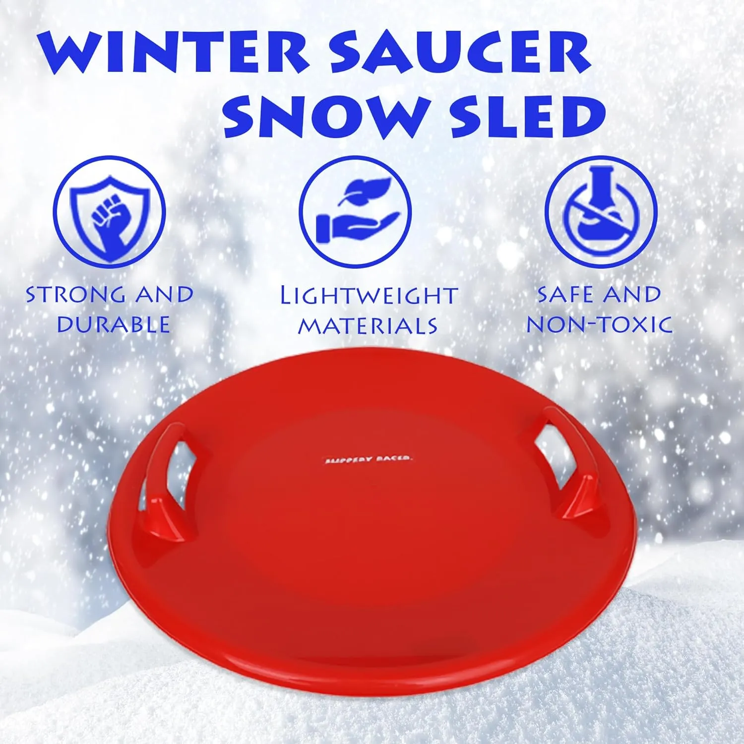 Slippery Racer Heavy-Duty Cold Resistant Downhill Pro Adults and Kids Plastic Outdoor Winter Saucer Disc Snow Sled with Handles