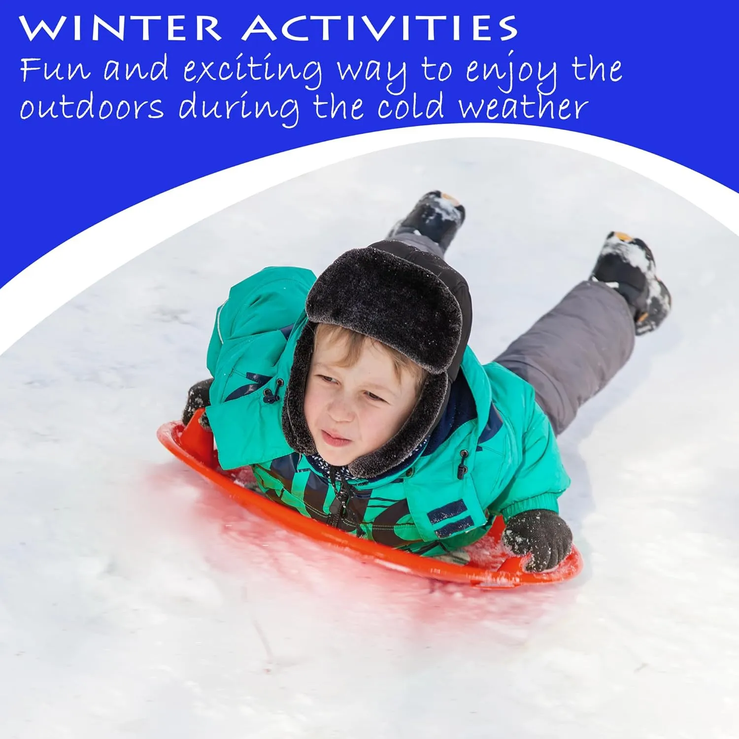 Slippery Racer Heavy-Duty Cold Resistant Downhill Pro Adults and Kids Plastic Outdoor Winter Saucer Disc Snow Sled with Handles