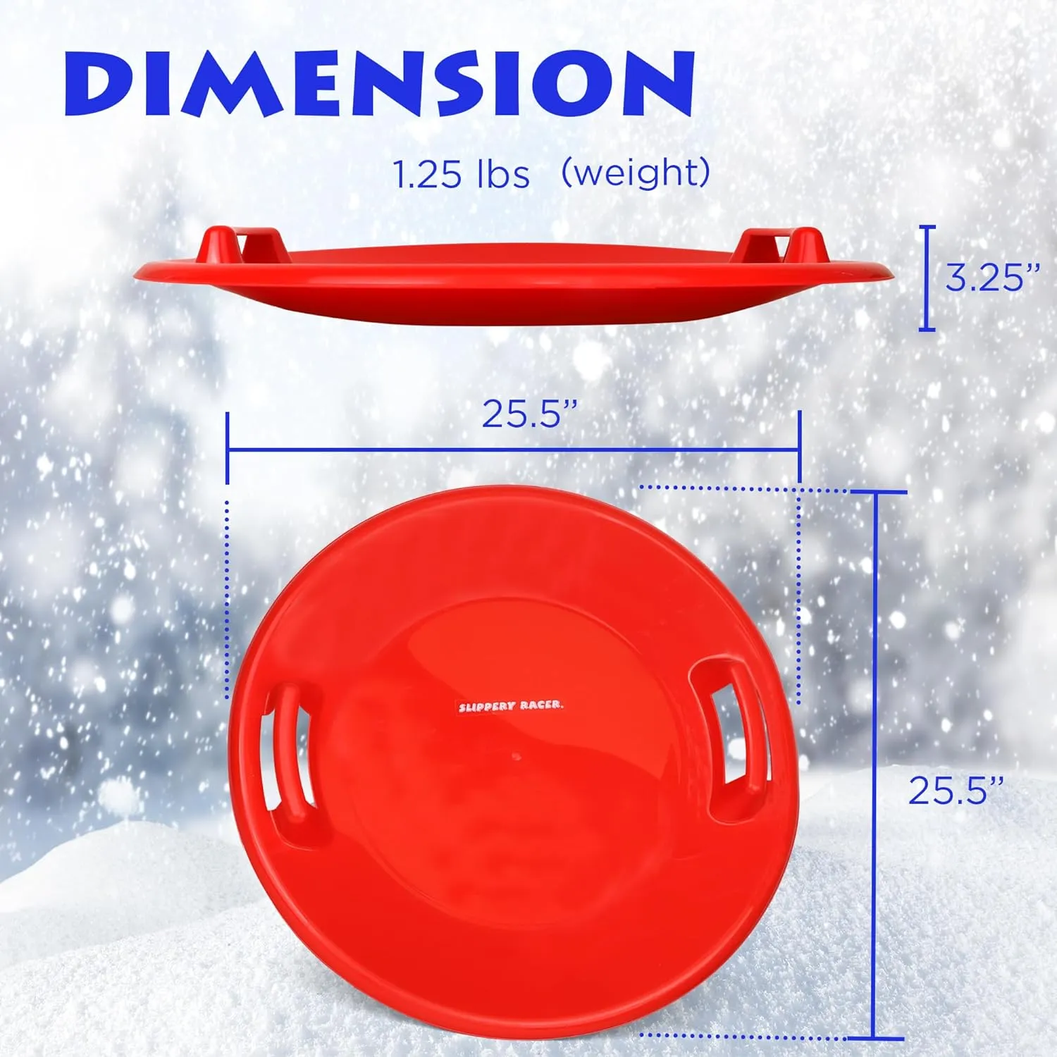 Slippery Racer Heavy-Duty Cold Resistant Downhill Pro Adults and Kids Plastic Outdoor Winter Saucer Disc Snow Sled with Handles