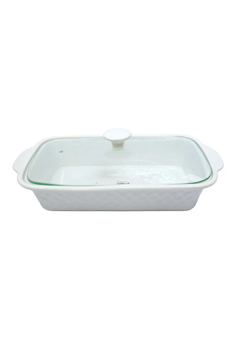 Slique Ceramic Oval 3-Burner Casserole Dish 2.9L with Glass Lid and Chrome Stand