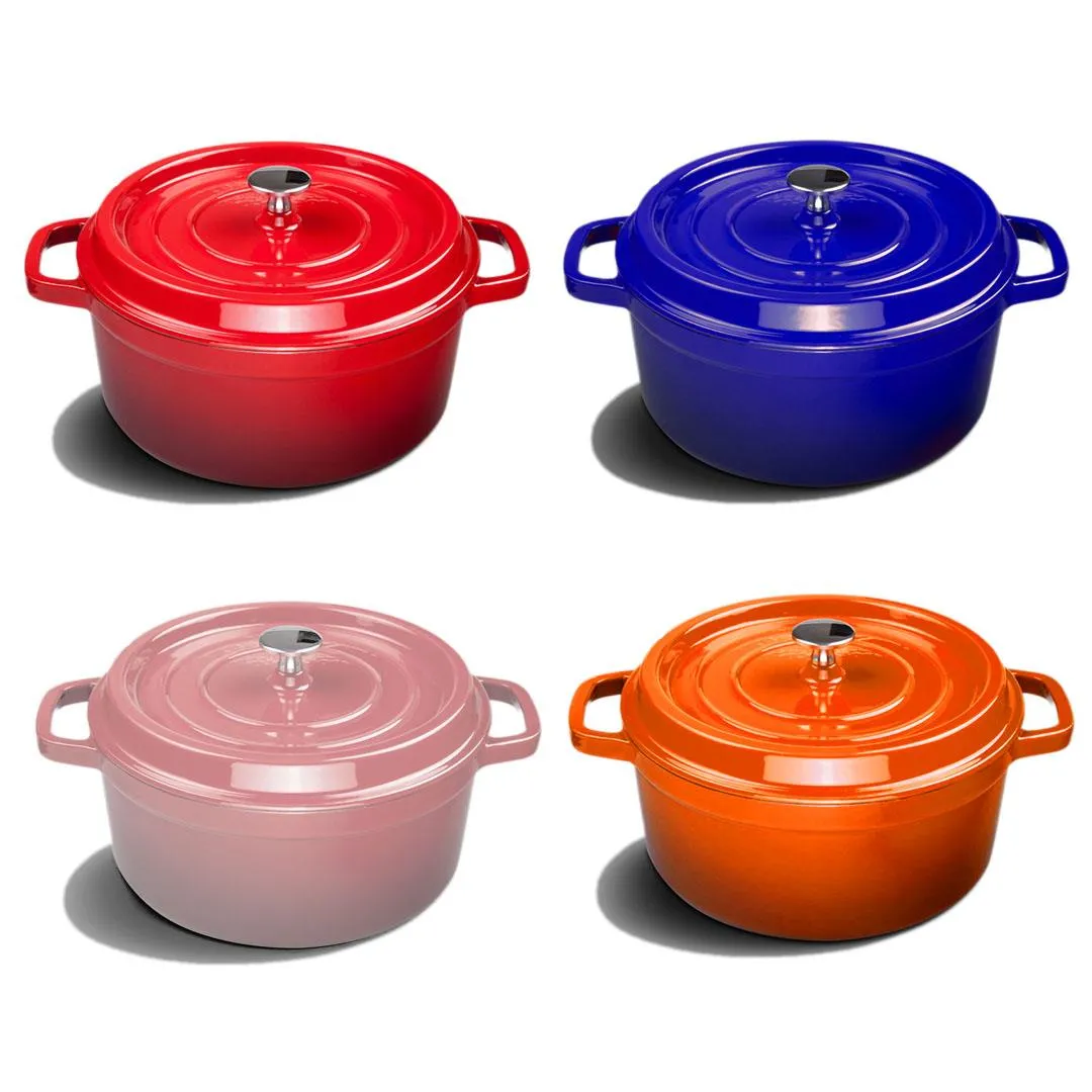 SOGA Cast Iron 24cm Stewpot Casserole Stew Cooking Pot With Lid 3.6L Black