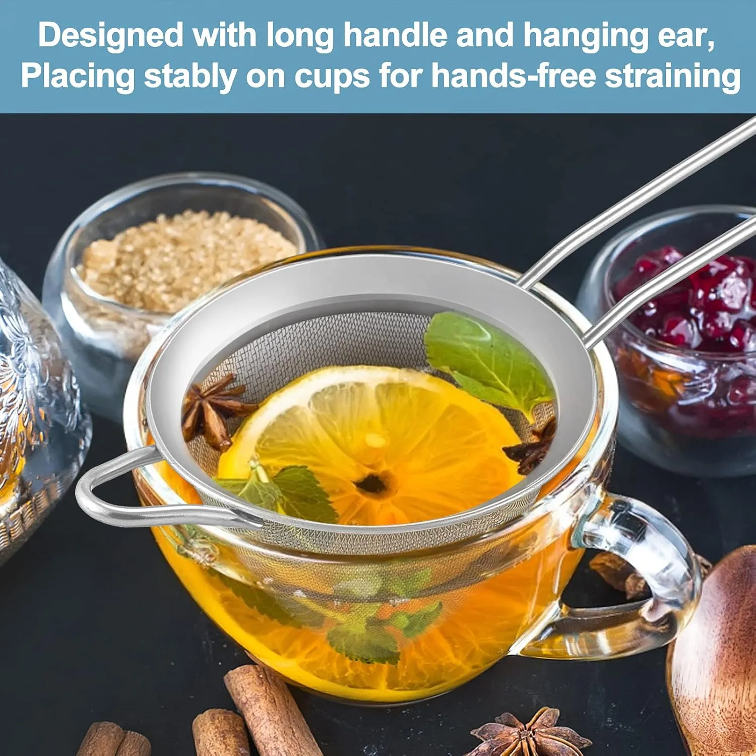 TeamFar Fine Mesh Strainer Set of 2, 3.3 Stainless Steel Small Conical Cone Mesh Tea Strainer for Cocktails Coffee Juice Tea, Healthy & Easy Clean, Long Handle & Hanging Loop, Silver