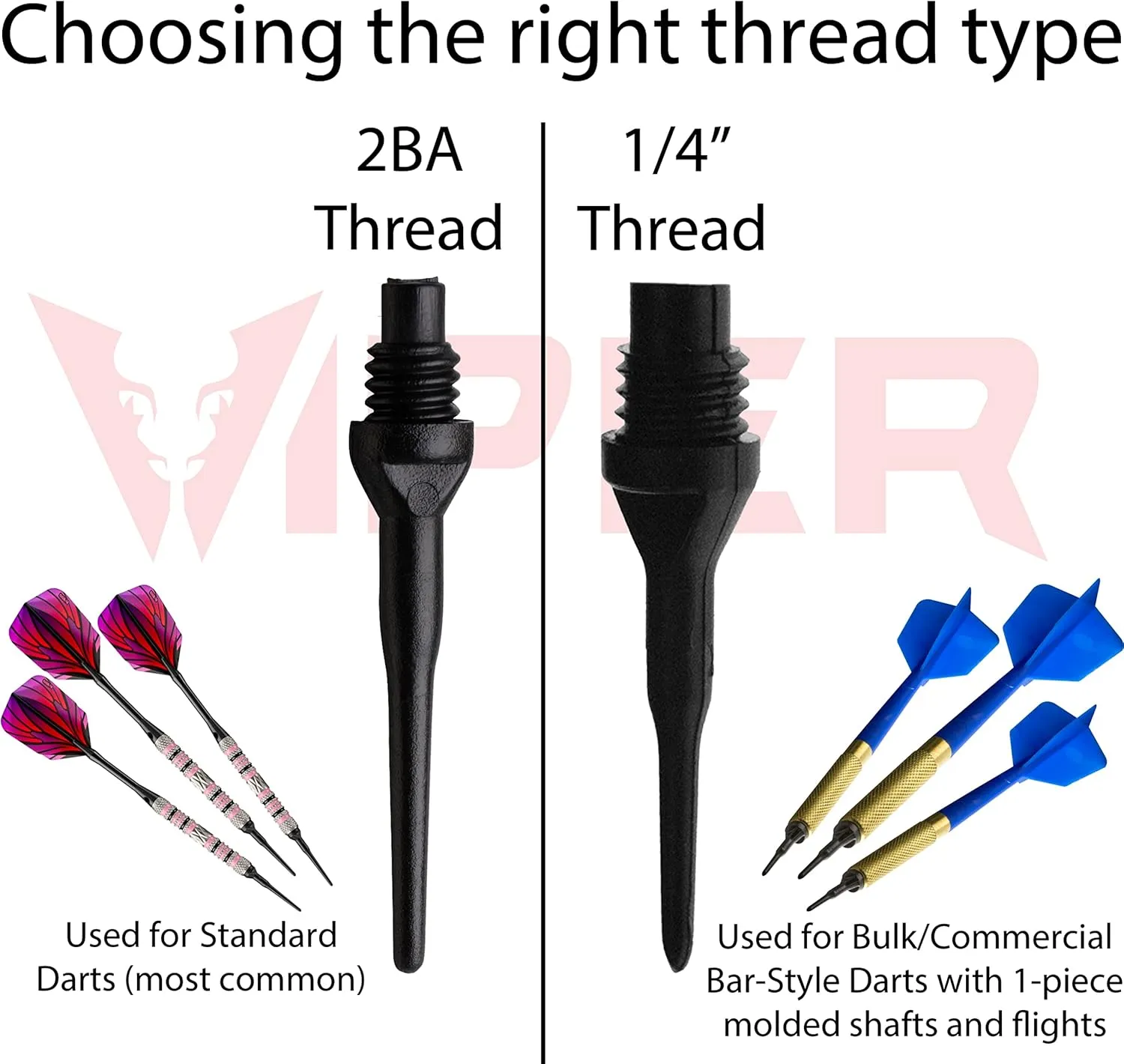 Viper Dart Accessory: Tufflex II 1/4" Thread Soft Tip Dart Points, Black (100 and 500 Packs)