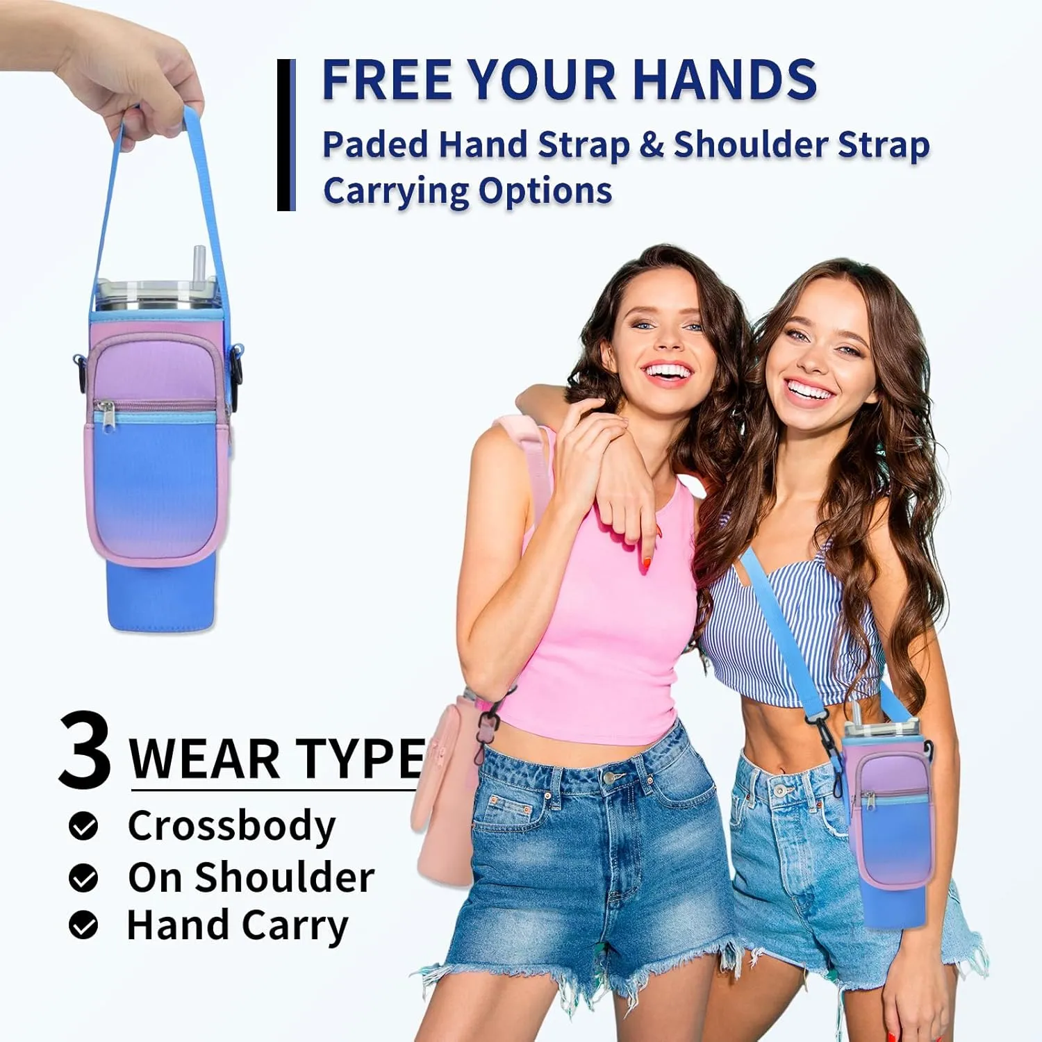 Water Bottle Carrier Bag for Stanley 40/30 oz Tumbler with Phone Pocket Neoprene Water Bottle Holder with Shoulder & Handheld Strap Stanley Cup Accessories