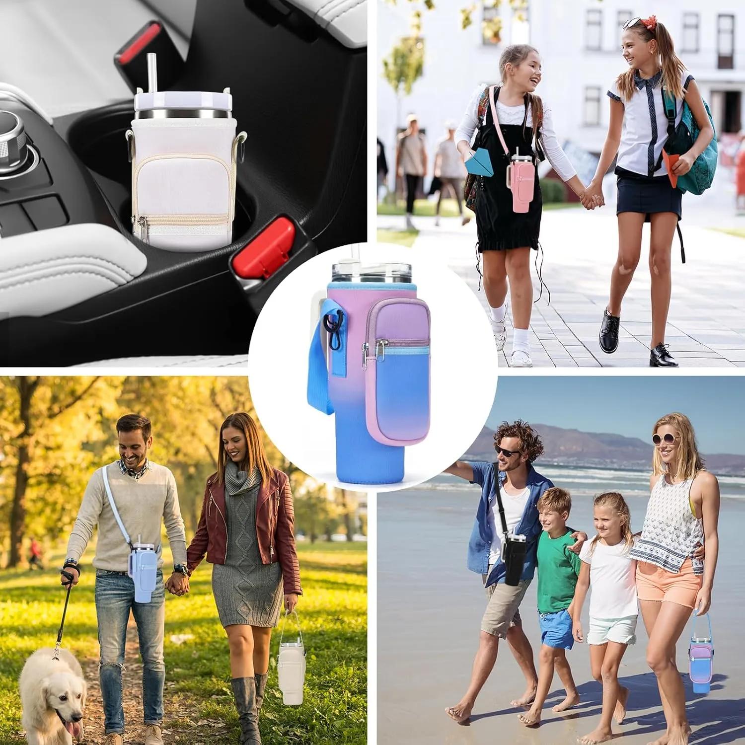 Water Bottle Carrier Bag for Stanley 40/30 oz Tumbler with Phone Pocket Neoprene Water Bottle Holder with Shoulder & Handheld Strap Stanley Cup Accessories