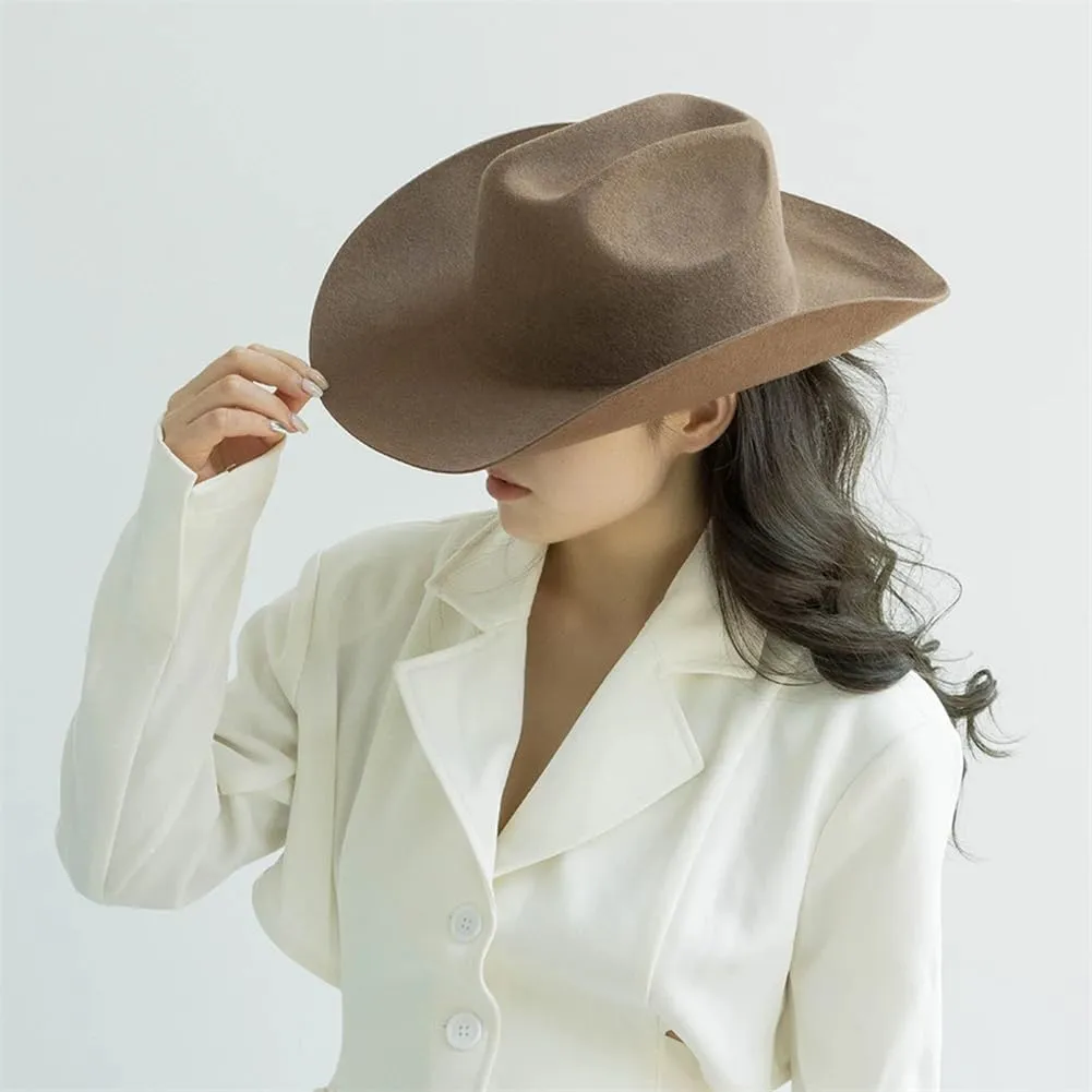 Women 100% Australian Wool Felt Unisex Curly Wide Brim Cowboy Panama Hat