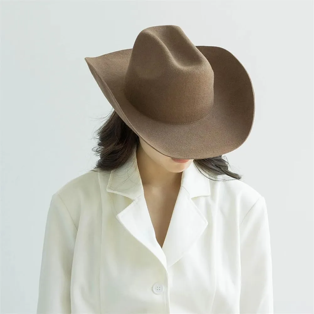 Women 100% Australian Wool Felt Unisex Curly Wide Brim Cowboy Panama Hat