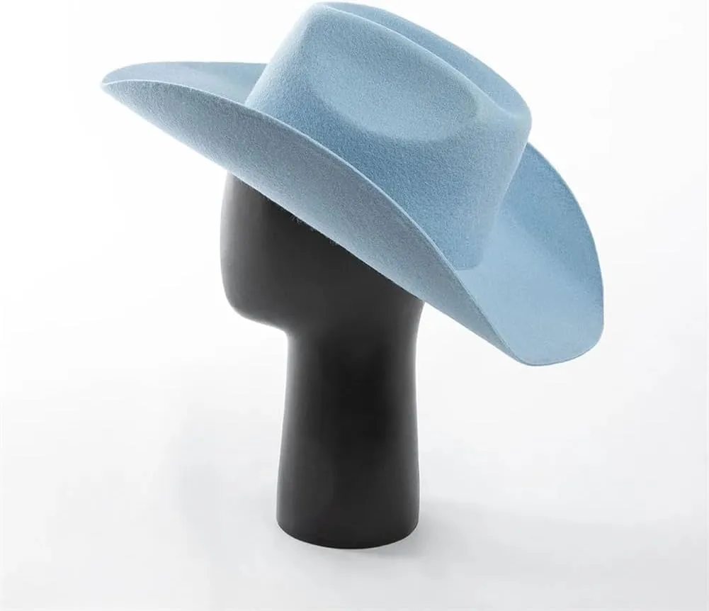 Women 100% Australian Wool Felt Unisex Curly Wide Brim Cowboy Panama Hat