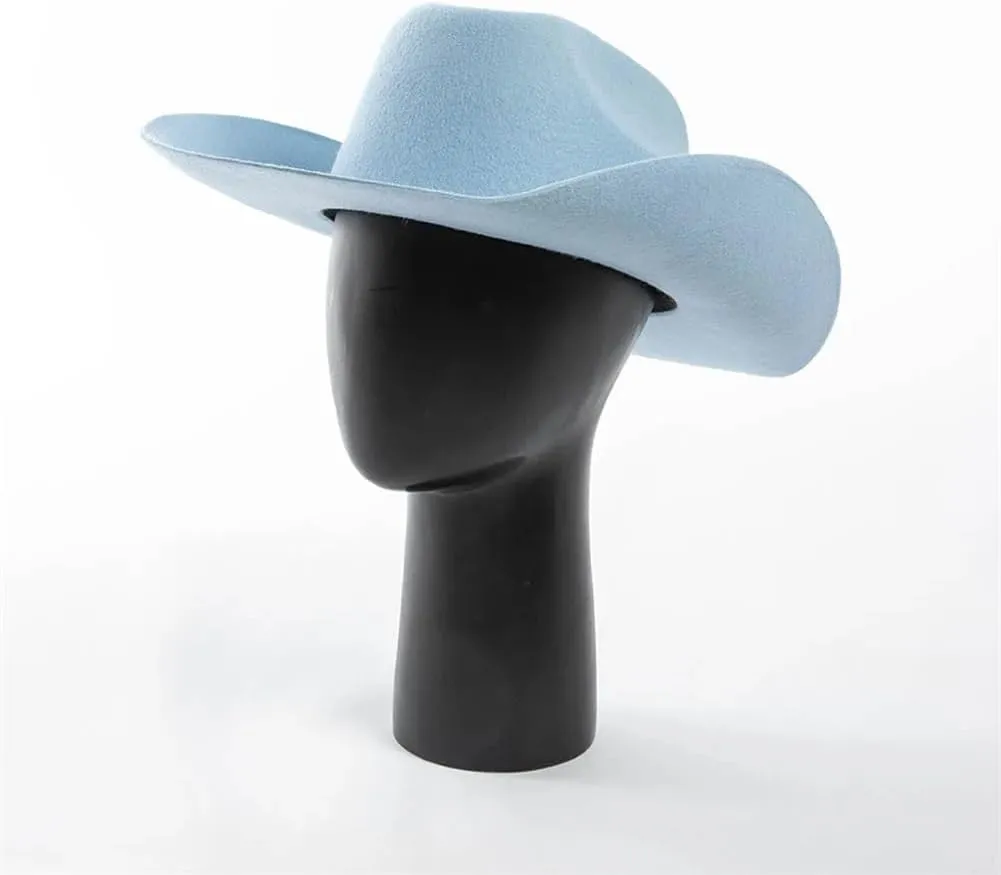 Women 100% Australian Wool Felt Unisex Curly Wide Brim Cowboy Panama Hat