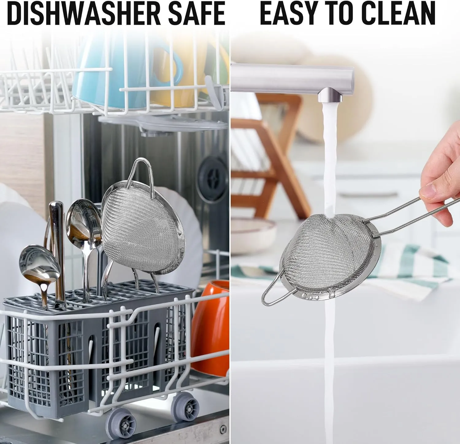 Zulay Kitchen 304 Stainless Steel Fine Mesh Strainer For Kitchen - Sieve Sifters For Food, Tea, Rice, Oil, Noodles, Fruits, Vegetables - Rust-Proof, Easy to Clean Drink Strainer (Silver)