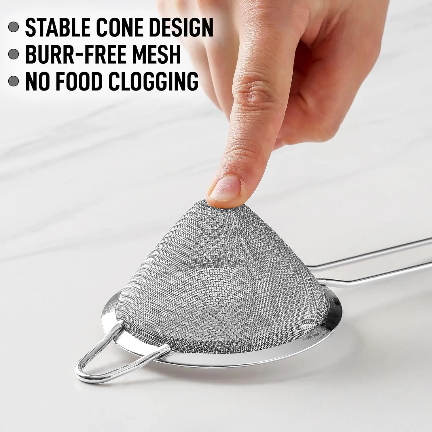 Zulay Kitchen 304 Stainless Steel Fine Mesh Strainer For Kitchen - Sieve Sifters For Food, Tea, Rice, Oil, Noodles, Fruits, Vegetables - Rust-Proof, Easy to Clean Drink Strainer (Silver)
